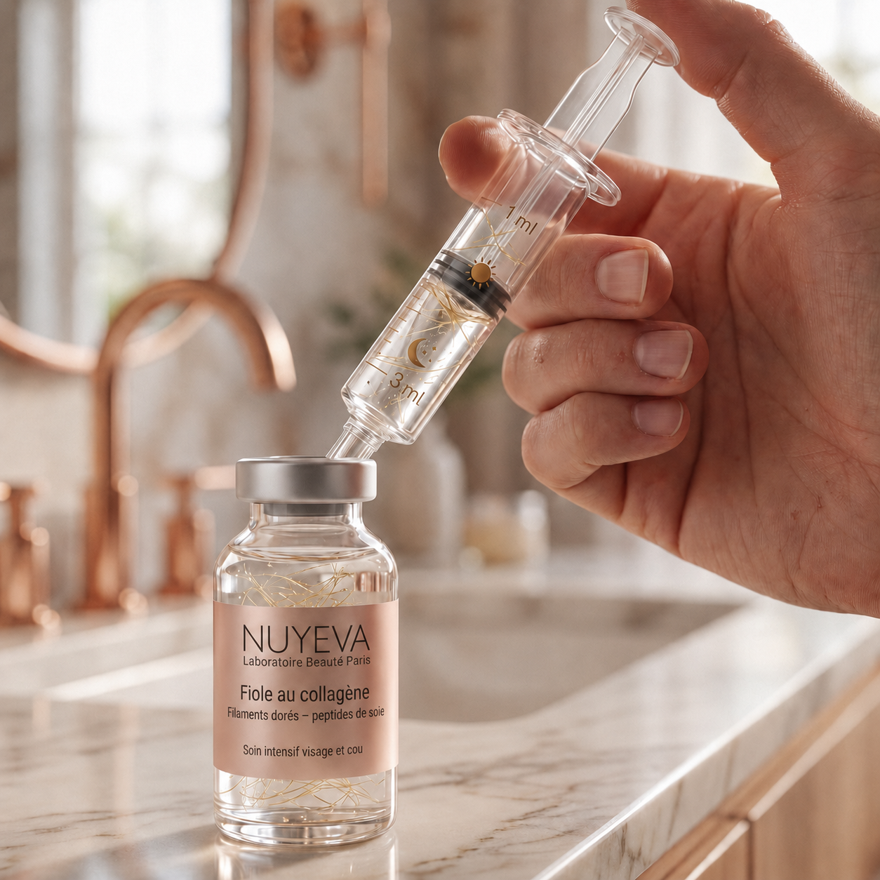 Prélevez le sérum avec la seringue cosmétique.
